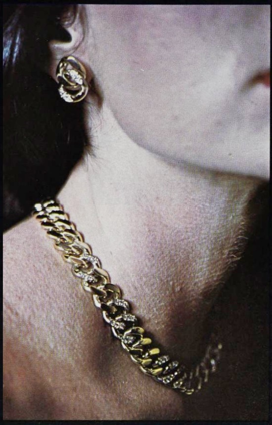 Jewelmasters A gold and diamond necklace and matching earrings, about $9,000, Palm Beach Life December 1977