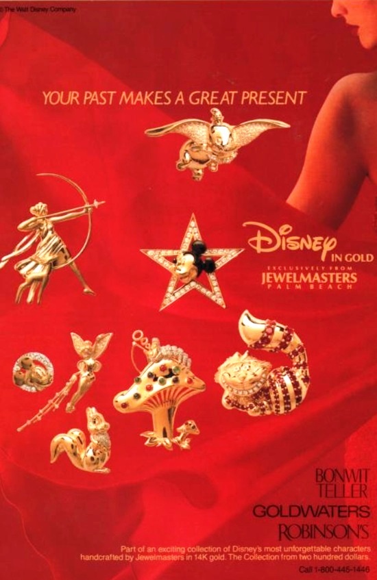 Jewelmasters Disney’s characters handcrafted by Jewelmasters in 14K gold. Disney News Magazine Winter 1987
