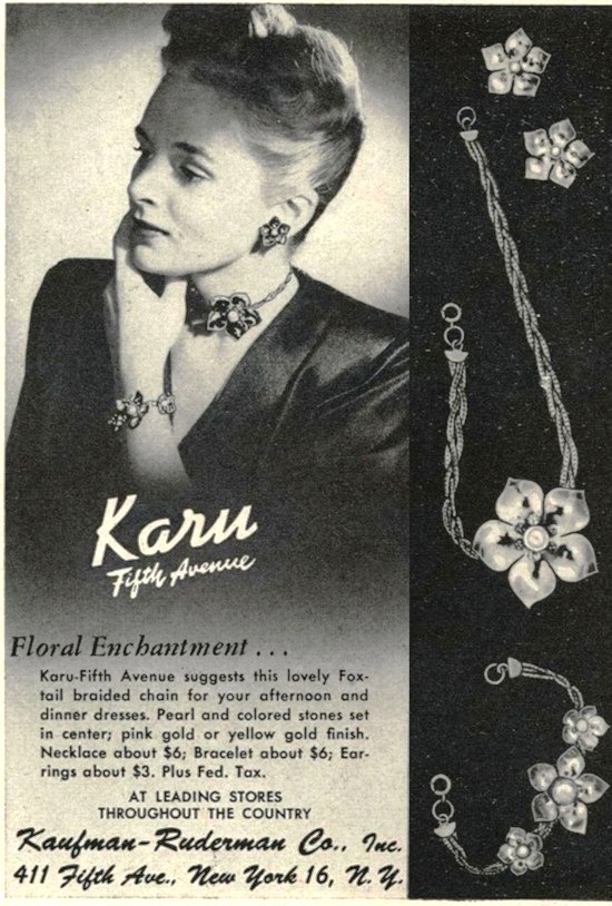 Karu Floral Enchantment Vogue November 1945 ad