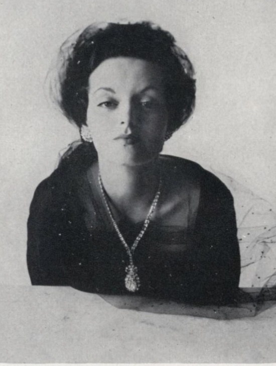 Lavaliere rhinestone pendant, Vogue September 1947 ad