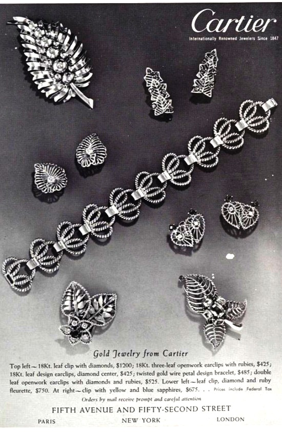 Leaf design gold jewelry, February 1951