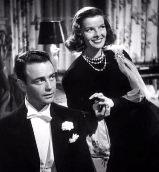 Lew Ayres and Katharine Hepburn wearing Paul Flato jewelry, 'Holiday' 1938 film
