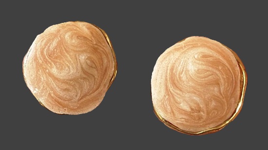 Light pink enamel gold tone clip on earrings