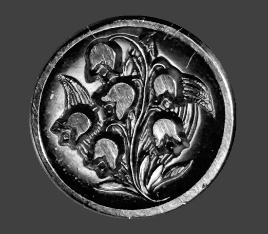 Lily of the valley black glass button