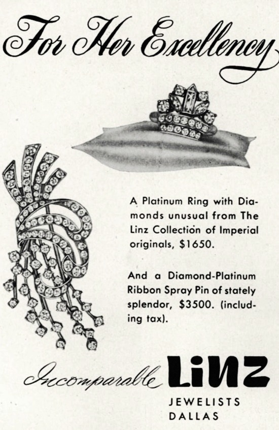 Diamond Platinum jewelry, Vogue November 1947 ad