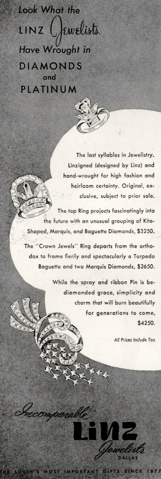 Linz Jewelists Dallas since 1877. Vogue June 1946 ad