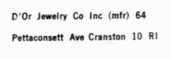 Listed as corporation, D'Or Jewelry Co Inc, June 1960