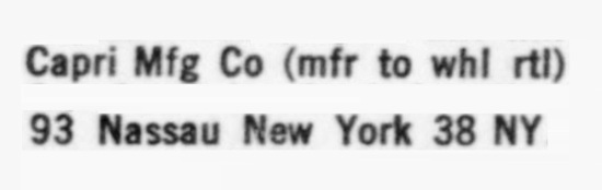 Listed in 1960 business directory, manufacturer of costume jewelry