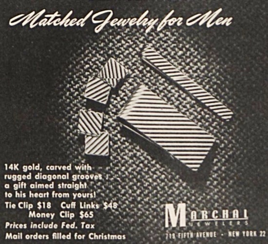 Matched jewelry for men, Vogue December 1945 ad