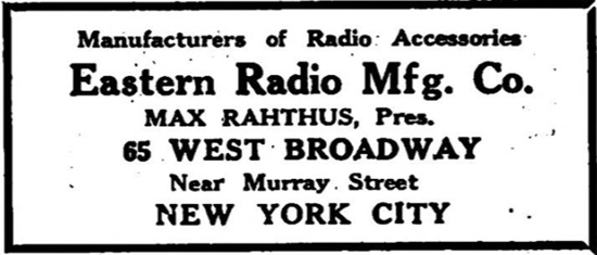 Max Rahthus, manufacturer of radio accessories, Radio World September 16, 1922