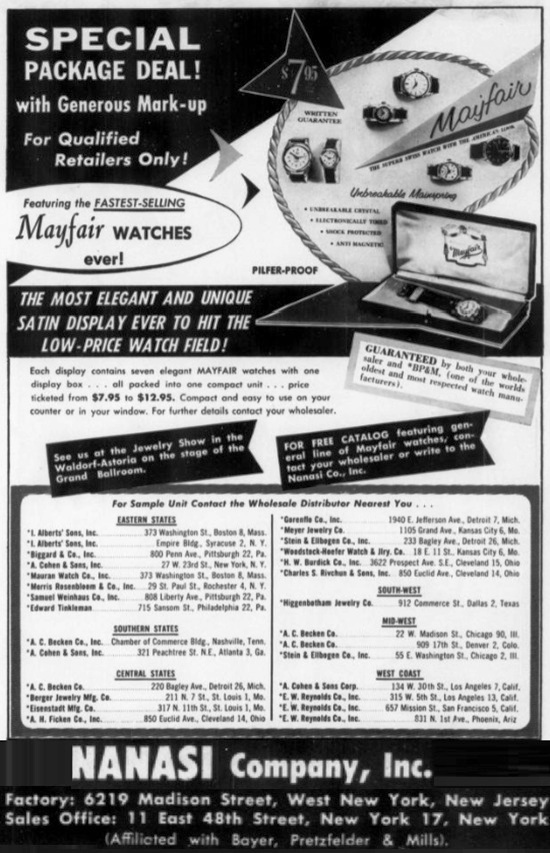 Mayfair watches, August 1957 ad