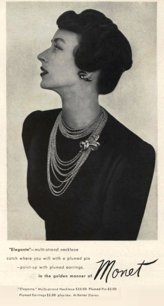 Elegante multi-strand necklace, Vogue October 1947 ad