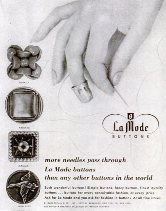 More needles pass through La Mode buttons, Life September 1947