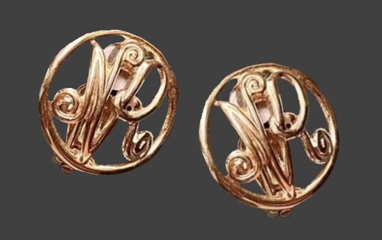 NR logo gold plated clip earrings