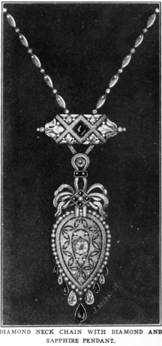 Neck chain with diamond and sapphire pendant, 1916