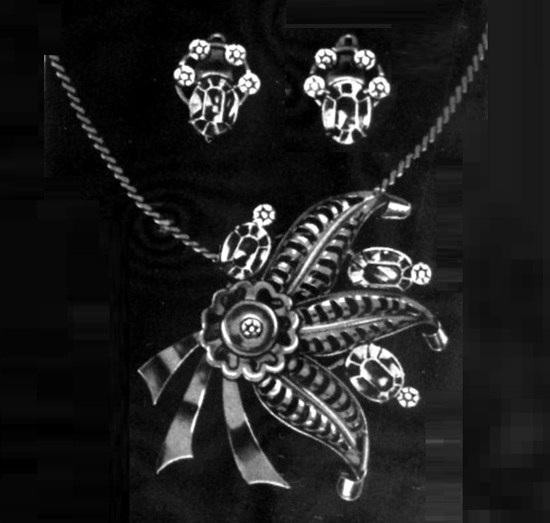 Necklace and clip earrings, February 1950