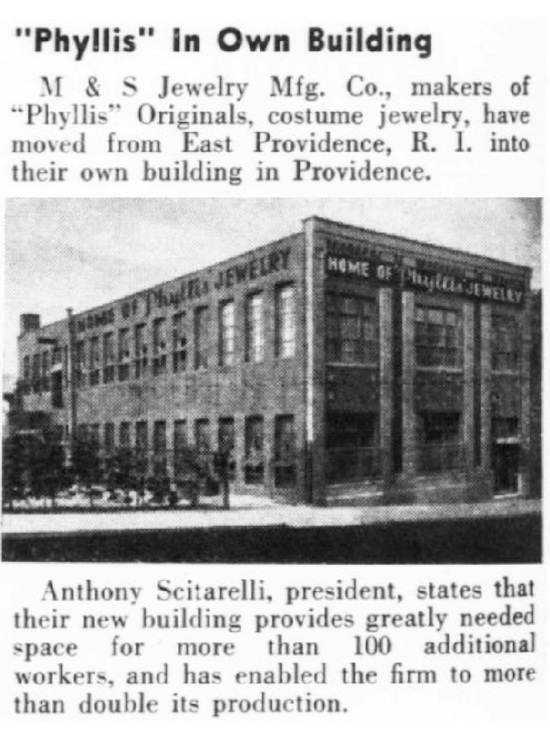 New Building for Phyllis Jewelry. November 1948 note