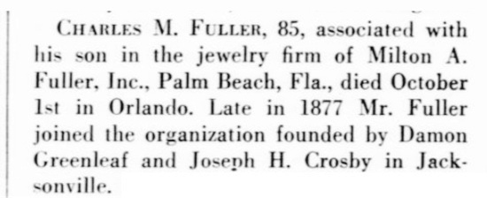 Obituary for Charles M Fuller, father of Milton Fuller, December 1948