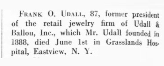Obituary for Frank O Udall, July 1952