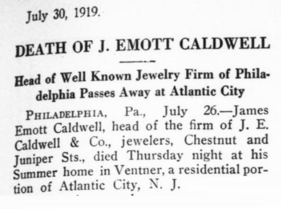 Obituary for James Emott Caldwell, 1919