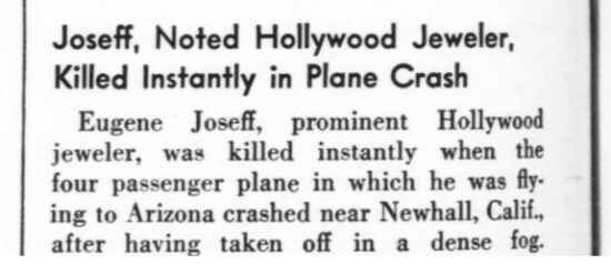 October 1948 Obituary for Joseff of Hollywood