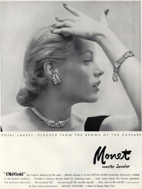 Old Gold necklace, bracelet and earrings, Vogue February 1951