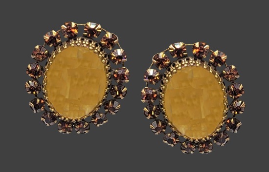 Orange glass gold tone earrings