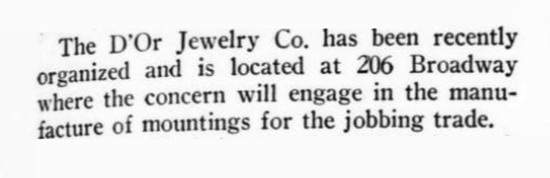 Organizing of D'Or Jewelry Co at 206 Broadway, June 1926 note