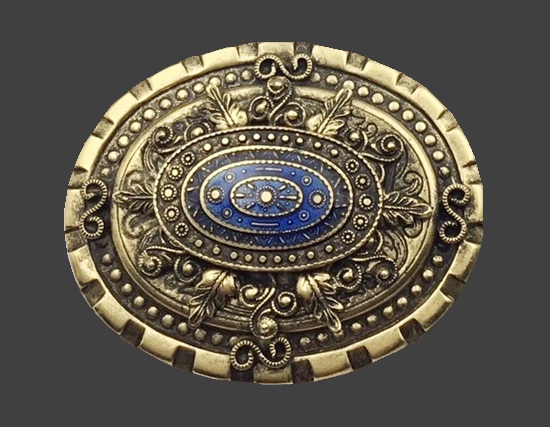 Ornate layered gold tone enamel brooch pin