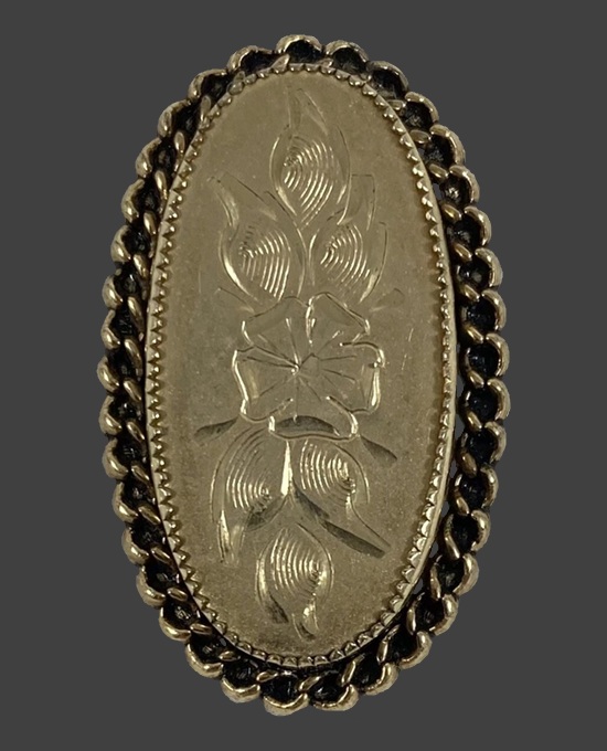 Oval 12 K gold filled etched brooch