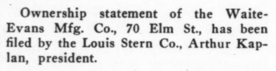 Ownership statement of the Waite-Evans Mfg. Co., 70 Elm St., filed by the Louis Stern Co. June 1936