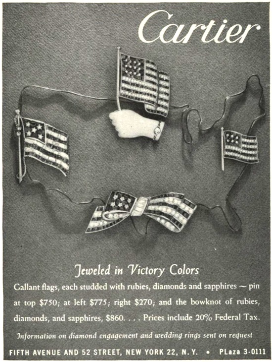 Patriotic Jewelry, Vogue May 1945 ad