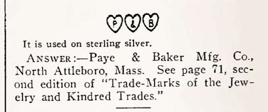Paye & Baker P & B trademark, November 31, 1904