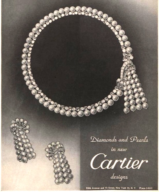 Pearls and diamonds in new Cartier designs, Vogue May 1946