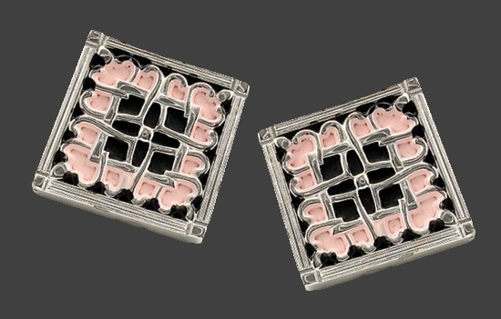 Pink Enamel Silver Plated cufflinks
