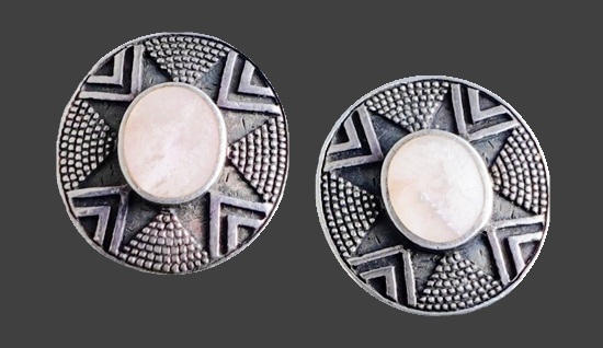 Pink opal sterling silver post earrings