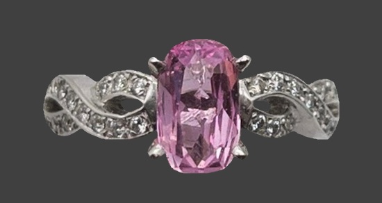Pink sapphire white gold diamond ring