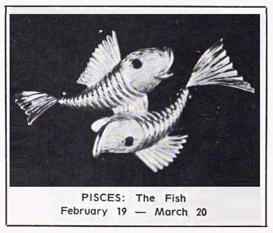 Pisces gold brooch pin, Palm Beach Life December 1963 ad