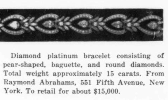 Raymond Abrahams, Platinum diamond bracelet, December 1957 ad