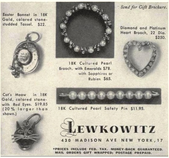Platinum, gold, cultured pearls and precious stones jewelry, Vogue March 1960