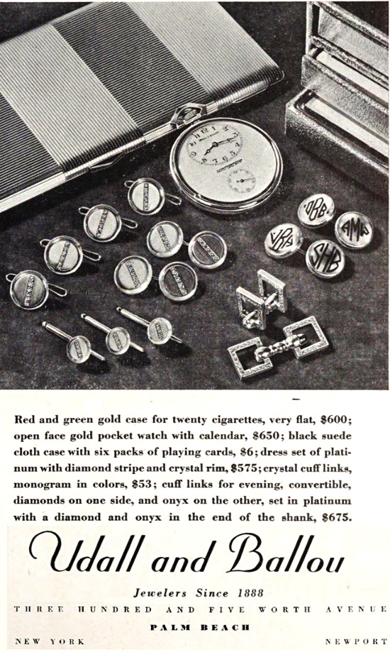 Precious jewelry for men, Udal and Ballou, Palm Beach Life January 1936