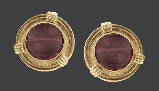 Red glass gold plated cufflinks