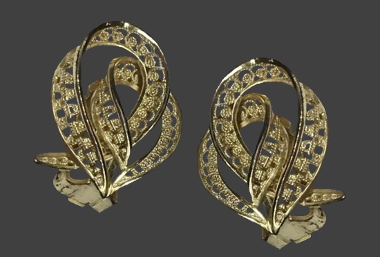 Ribbon filigree gold vermeil clip on earrings