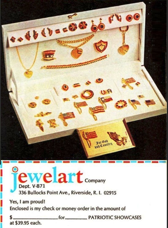 Riverside, Rhode Island based Jewelart Company, Patriotic showcase, 1971