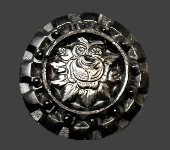 Rose flower black glass button