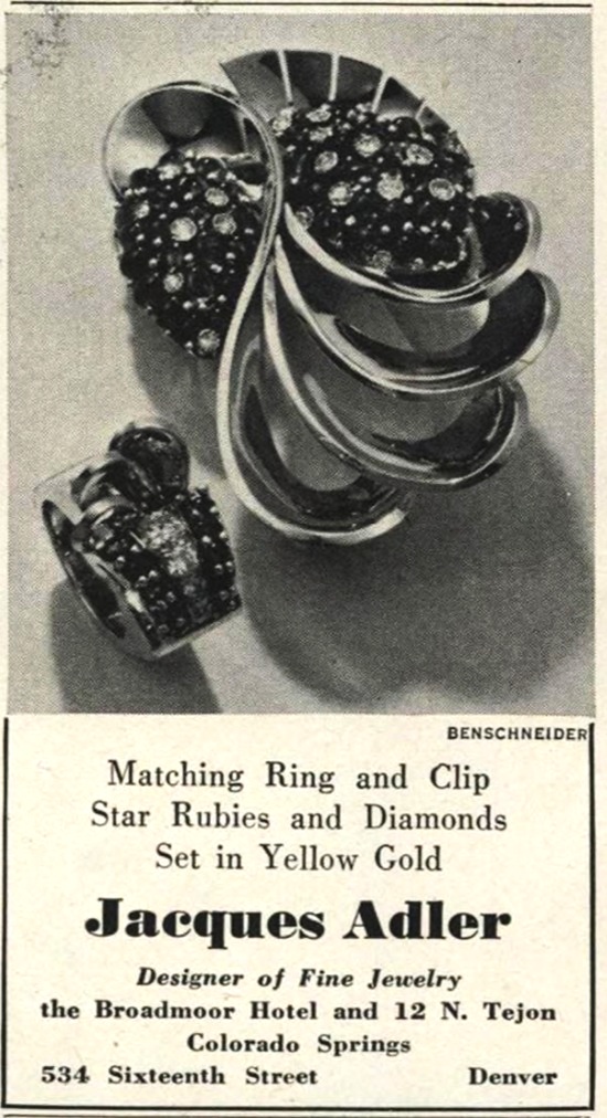 Ruby and diamond ring and clip in yellow gold, March 1945
