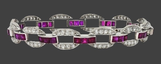 Ruby diamond platinum link bracelet