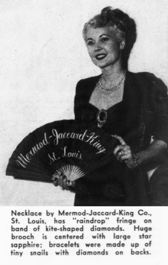 Sapphire and diamond jewelry, December 1948 ad
