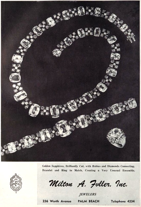 Sapphire and diamond jewelry, Palm Beach Life February 1949 ad