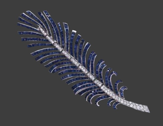 Sapphire diamond feather brooch